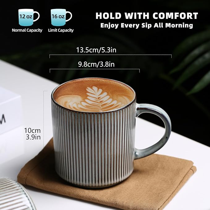 MONITO Coffee Mugs Set of 6, 16 oz Mugs Set, Ceramic Coffee Cups with Large Handles, Suitable for Lattes, Hot tea, Cappuccinos, Mochas and Cocoa, Smoky Blue - Image 2