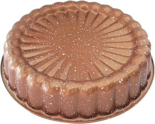 Nonstick Charlotte Cake Mold, 10 Inch Flower Shape Round Baking Pan | Carbon Steel Fluted Cake Tray, Decoration 3D for Jello, Pound Cakes - Coffee Gold, 1PC by Unknown