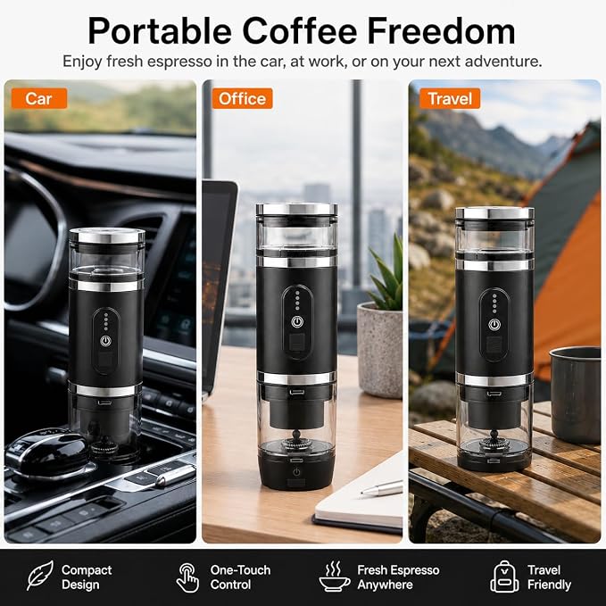 welsteepse Portable Coffee Maker for Ground Coffee & Capsules, Self-Heating Travel Coffee Machine with 20 Bar Pressure and Milk Frother for Car, Office, Hotel, Camping and Business Trips - Image 6