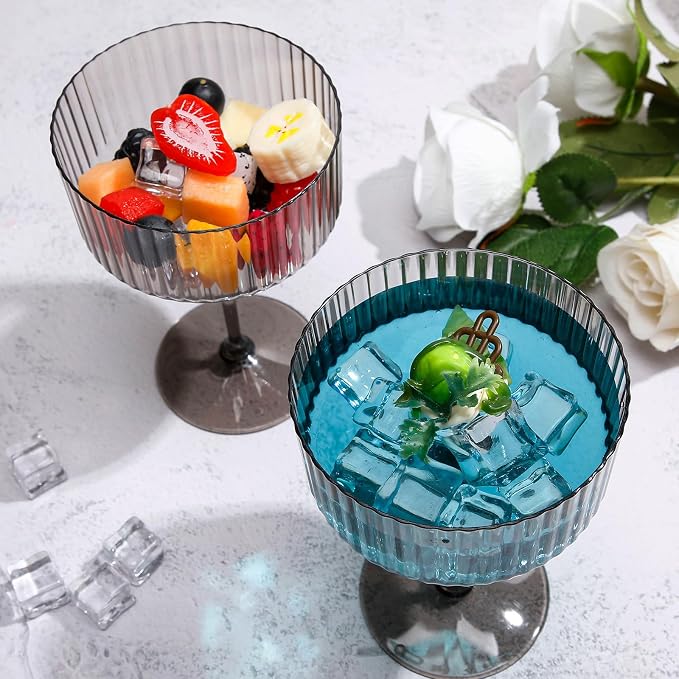 Jingmore 12 Pcs Ribbed Martini Glasses 10 oz Disposable Plastic Vintage Ribbed Coupe Glasses Unbreakable Dessert Parfait Glassware for Wedding Birthday Party Supplies (Black) - Image 5