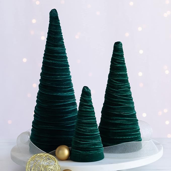 Your Heart's Content Emerald Velvet Trees Set of 3, Elegant Winter Mantel Decor, Valentine Tabletop, Classic Winter Wedding Centerpiece, Cozy Farmhouse (Emerald) - Image 4