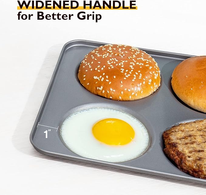 Large Muffin Top Pan Set of 2, 4 Cup Nonstick Hamburger Bun Baking Pan, Jumbo Whoopie Pie Pan for Egg Sandwich, Cornbread, Layer Cake - Image 6