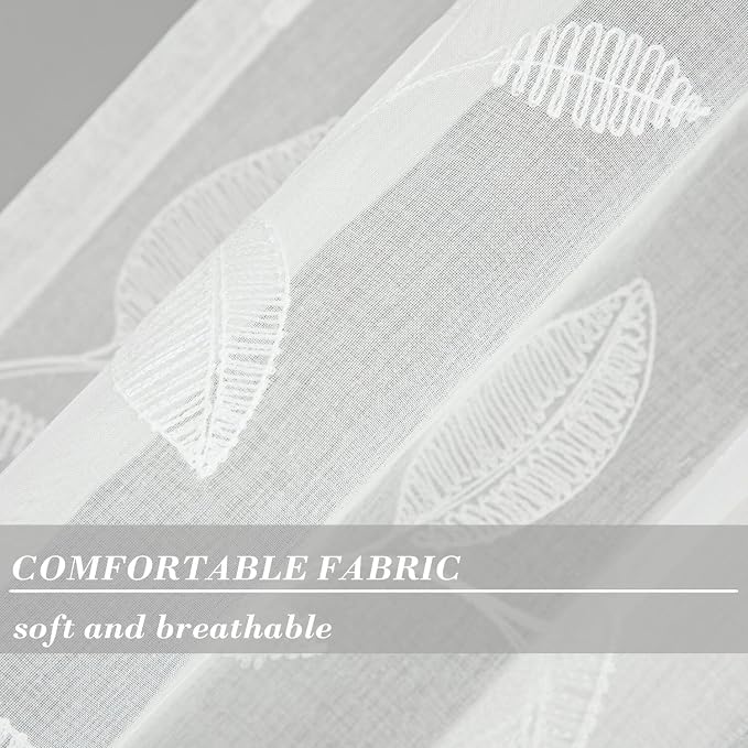 Semi-Sheer Elegant Embroidered Solid White Rod Pocket Window Curtains/Drape/Panels/Treatment 42 x 63,Two Panels | Soft Airy Texture, Soft Daylight Glow, Rod Pocket Design, for Living and Dining Room - Image 6