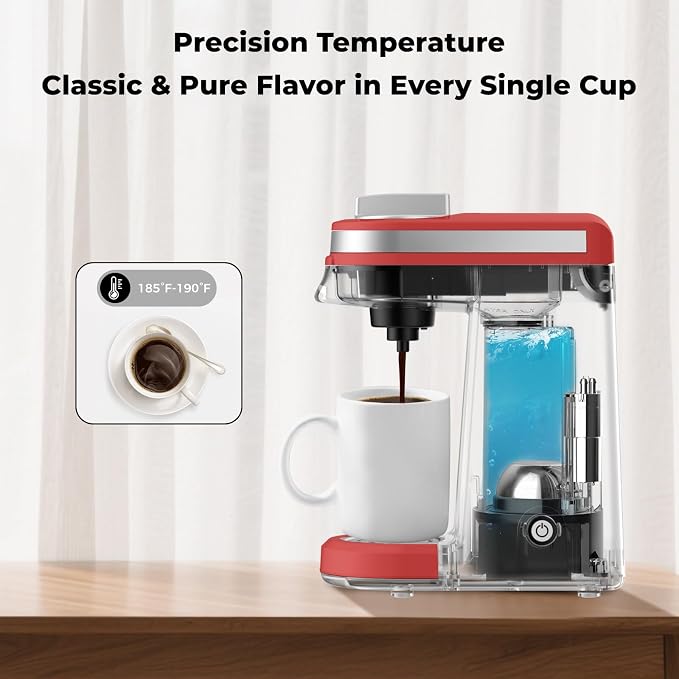 CHULUX Mini Single Cup Coffee Maker for K Pod, Perfect for Small Space, Red | Fast-Heating Boiler System, Single Cup Brewing, Portable Compact Design, Four-Hole Multi-Stream Needle, Adjustable Drip Tray - Image 4