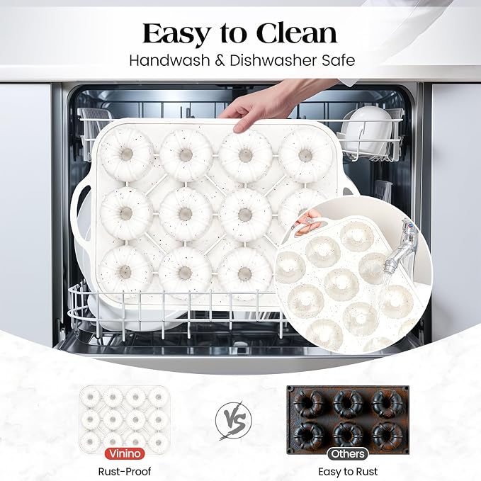 Vinino 3 Inch Silicone Mini Fluted Tube Cake Pan with Metal Frame | 12-Cavity Mini Flan Mold for Donuts, Muffins, Brownies & Jellies, Nonstick Design with Easy Release and Cleanup - Image 6