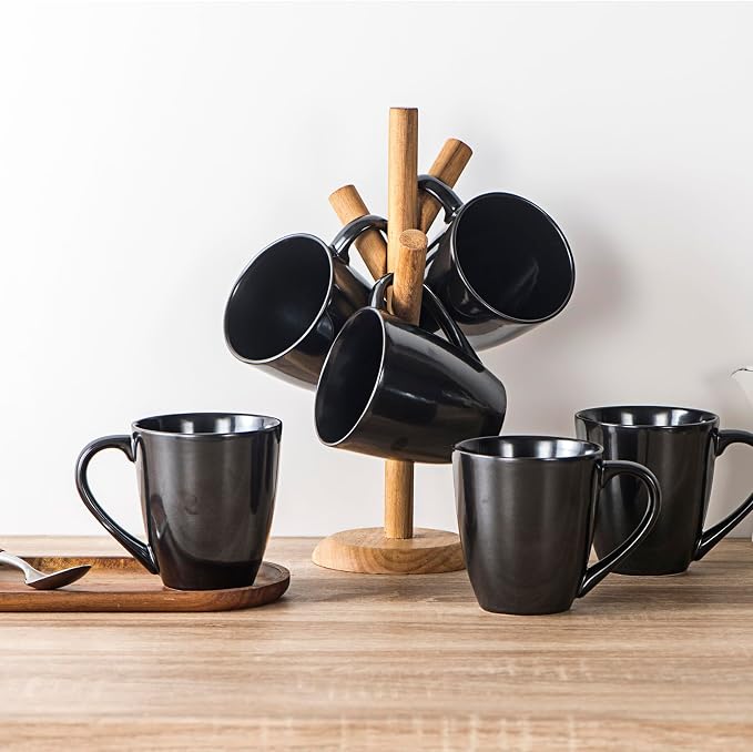 vicrays Coffee Mug Set, 12 Ounce, Ceramic Mug for Men, Women, Unique Glazed Mugs with Handle for Coffee, Tea, Milk, Cocoa, Cereal - Set of 6 Black - Image 5