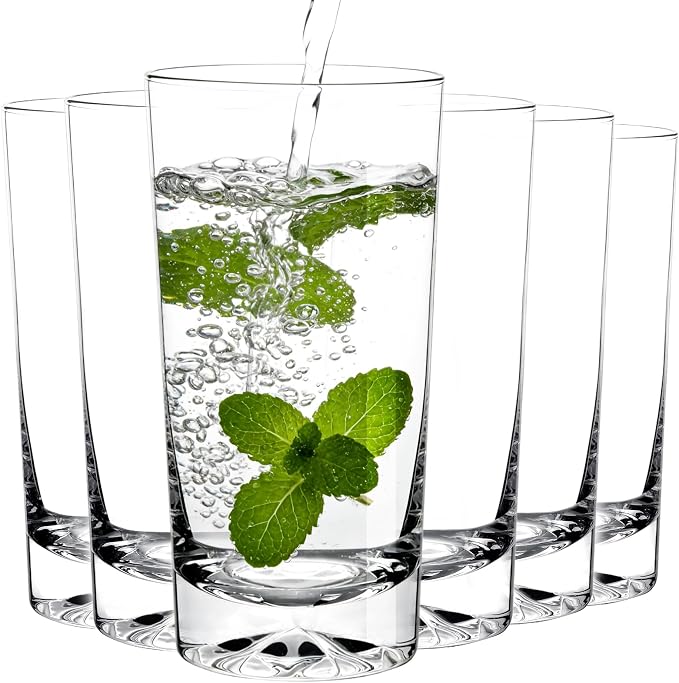 Drinking Highball Glasses Set of 6, 16oz Crystal Water Glasses by WlasssLightweightGlasswareMakingLifeEasier