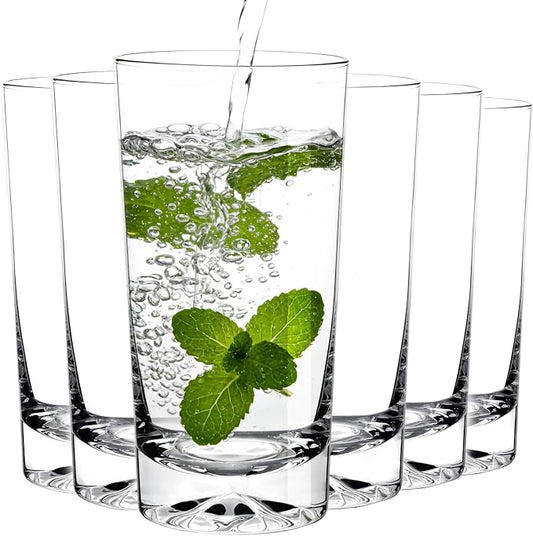 Drinking Highball Glasses Set of 6, 16oz Crystal Water Glasses by WlasssLightweightGlasswareMakingLifeEasier