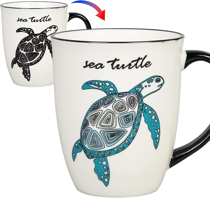 Sea Turtle Heat Changing Coffee Mug - Color Changing Mug - Ceramic Coffee Mug for Men Women Black and White by Ceramicfor