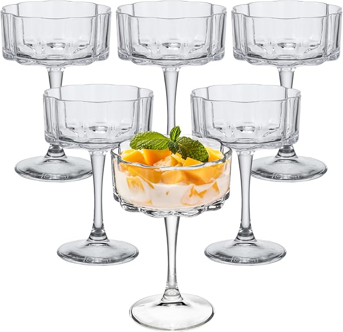 Vintage Champagne Coupes Glass Cute Martini Cocktail Glasses,13oz Crystal Martini Wine Glasses Set Of 6 Elegant Flower -Shaped Goblet Drinking Champagne Dessert Yogurt Ice Cream Glassware Cups Clear by Unknown