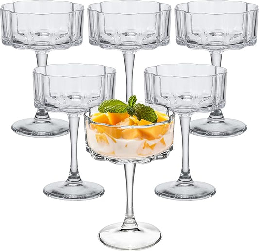 Vintage Champagne Coupes Glass Cute Martini Cocktail Glasses,13oz Crystal Martini Wine Glasses Set Of 6 Elegant Flower -Shaped Goblet Drinking Champagne Dessert Yogurt Ice Cream Glassware Cups Clear by Unknown