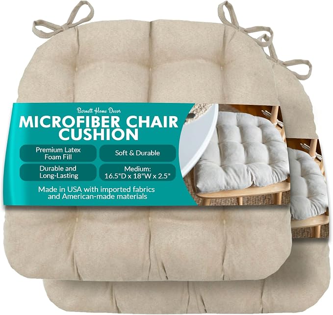 Barnett Home Decor Microsuede Dining Chair Cushions, 16.5 x 18, Pack of 2 – Chamois Mushroom (Neutral) – Reversible, Machine Washable by BarnettHomeDecor