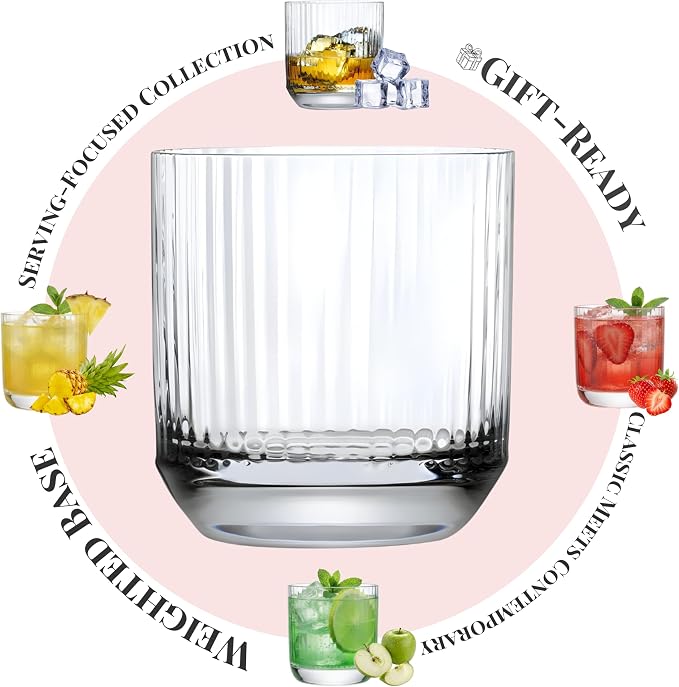 NUDE GLASS NUDE Whiskey Glasses Set of 4 SOF – 9.25 oz Lead-Free Crystal Old Fashioned Glass Big-Top - Image 3