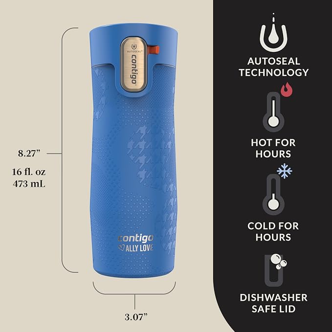 Contigo x Ally Love Stainless Steel Vacuum-Insulated TravelMug with Autoseal & Easy Clean Lid,Spill-proof,Keeps Drinks cold 24 hrs & hot for 11 hrs,BPA Free,16oz.,West Loop 3.0,Stellar Jay (Pack of 4) - Image 3
