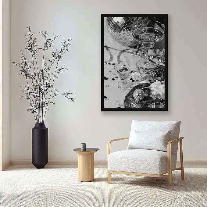 UXCBIA Disco Party, Champagne And Mirror Ball, Black And White, Wine Glasses Poster Canvas Poster Bedroom Decor Sports Landscape Office Room Decor Gift Black Frame 12x18in(30x45cm) - Image 7