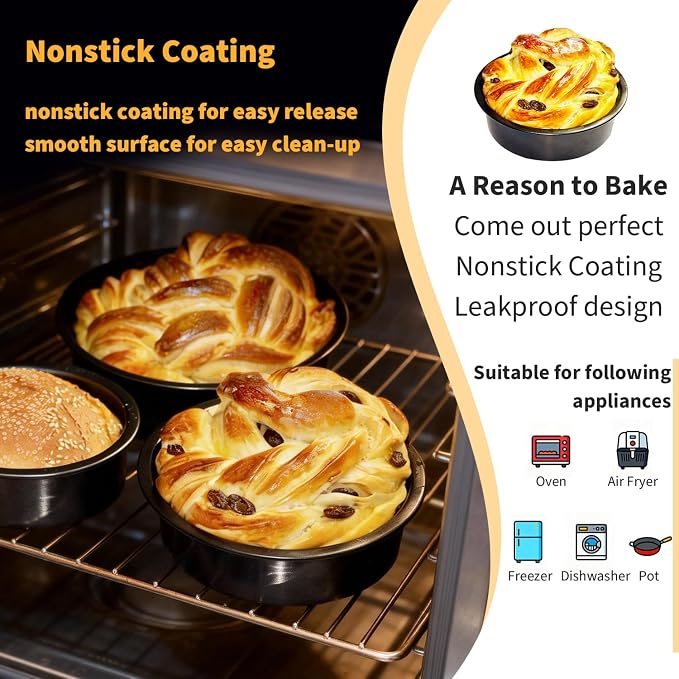 3-Piece Round Cake Pans Set (4", 6", 8"), Heavy-Duty Carbon Steel Baking Pan Set for Layer Cakes and Deep Dish Pizzas, Non-Stick Professional Tiered Cake Molds, Straight Side & Dishwasher Safe, Grey - Image 7