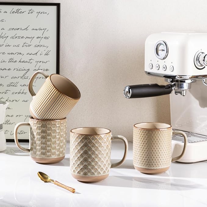 GBhome Large Coffee Mugs Set of 6, 16oz Handmade Stoneware Coffee Mugs Set with Large Handle for Cappuccino/Latte/Tea/Hot Cocoa, Dishwasher & Microwave Safe-Pale khaki - Image 6
