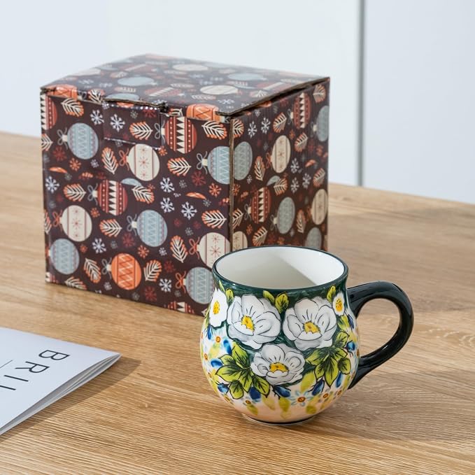 ALMA 12oz Handmade Floral Ceramic Coffee Mug | Microwave & Dishwasher Safe, Ideal for Morning Coffee Tea, Home Kitchen Dining Room Display, For Home Makers & Women - Image 6