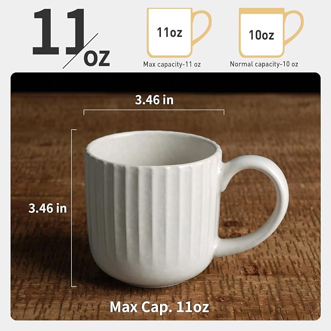 famiware Coffee Mugs Set of 6, Starlight 11 oz Mug Cup Set with Handle for Coffee, Tea, Cocoa, Milk - Ceramic Stoneware Mug Set, Matte White - Image 4