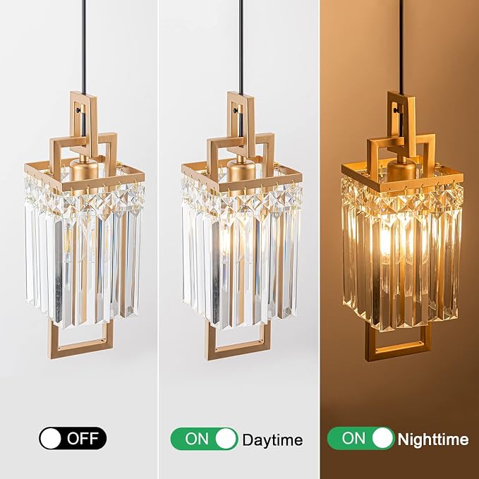 Modern Gold Pendant Light Fixtures for Kitchen Island and Dining Room, Industrial Small Hanging Crystal Chandelier Light Fixture for Bedroom Entryway Living Room Foyer Hallway 3-Pack - Image 7