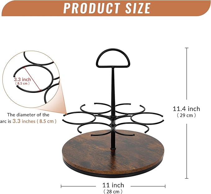 Rotating Coffee Syrup Organizer Hold 6 Bottles, Wood Coffee Syrup Rack for Countertop, Large Bottle Holder Stand for Bar Station, Turntable Wine Display Tray (Black - 6 Bottles)