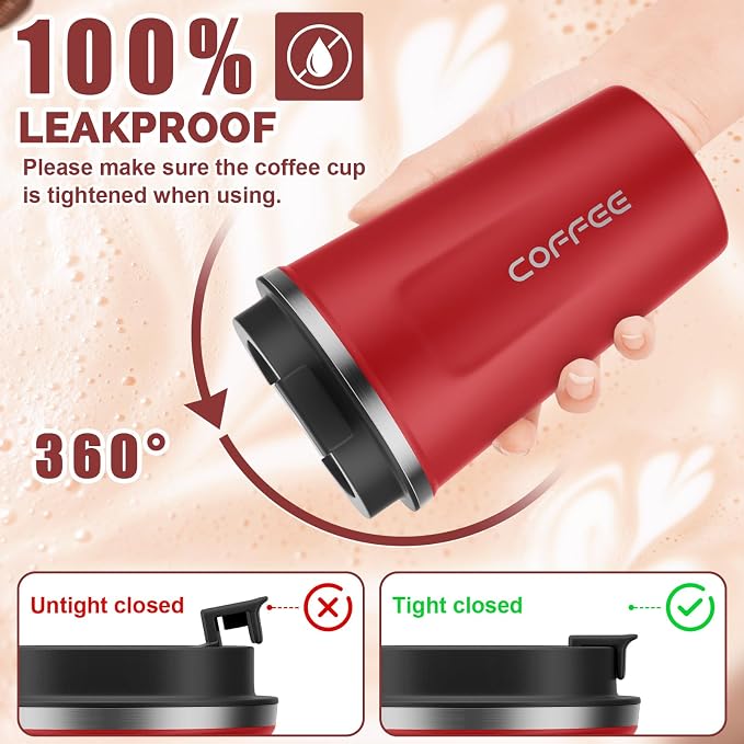 MOMSIV 12oz Travel Coffee Mug, Insulated Coffee Cup with Leakproof Lid | 6-Hour Heat Retention, 360°Leak proof, Vacuum Stainless Steel Double Walled, BPA-free, Reusable And To Go Coffee Mug - Image 4
