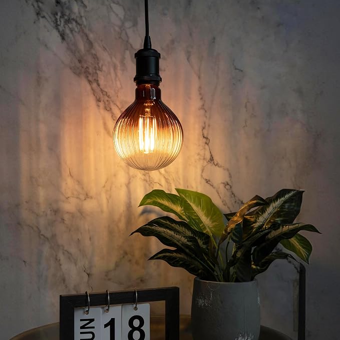 G125 Edison LED Bulb,4W Dim E26,2200K Gradient Brown Striated Glass | Large Globe Decorative Light Bulbs, Warm Ambient Glow, Dim, Match Lamps For Restaurant, Bar & Household Living Space - Image 7