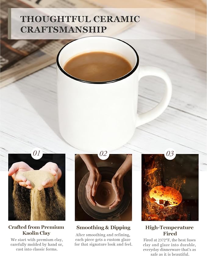 OTAGO Coffee Mugs for 6, 12 oz Mug Set, Dringking Cup with Handle for Coffee, Tea, Cocoa, Black Rim - Image 6