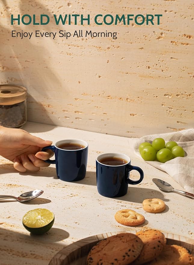 Sweese 3.5oz Porcelain Espresso Cups Set of 4, Mini Coffee Mugs Demitasse Cups - Navy - Image 3