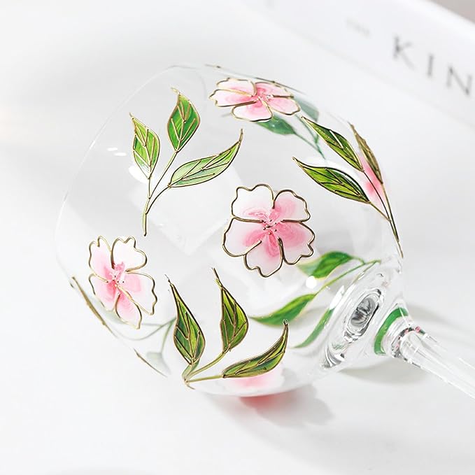 Hand Painted Red Wine Glass Feathered/Flower Pattern Champagne Cup for Restaurant Large Capacity Glassware Hand Daubed Wine Glass - Image 9