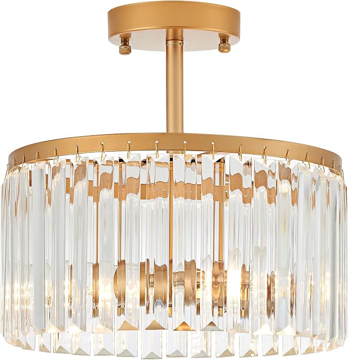 12" Gold Semi Flush Mount Crystal Ceiling Light Fixtures for Kitchen Modern Industrial 2-Light Small Chandeliers Lighting for Bedroom Entryway Hallway Living Dining Room Foyer - Image 9