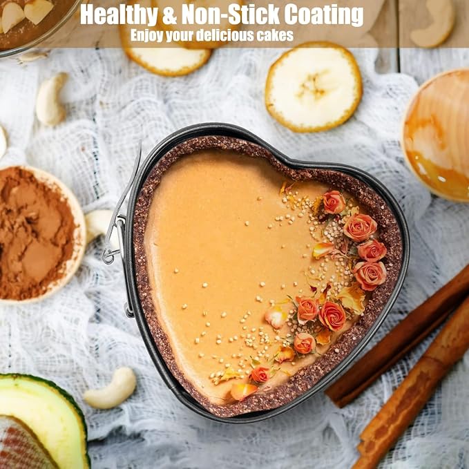 Springform Cake Pan Set of 3 (4, 7, 9 Inch) Heart Leakproof Nonstick Cheesecake Pans with Removable Bottom Carbon Steel Bakeware - Image 3