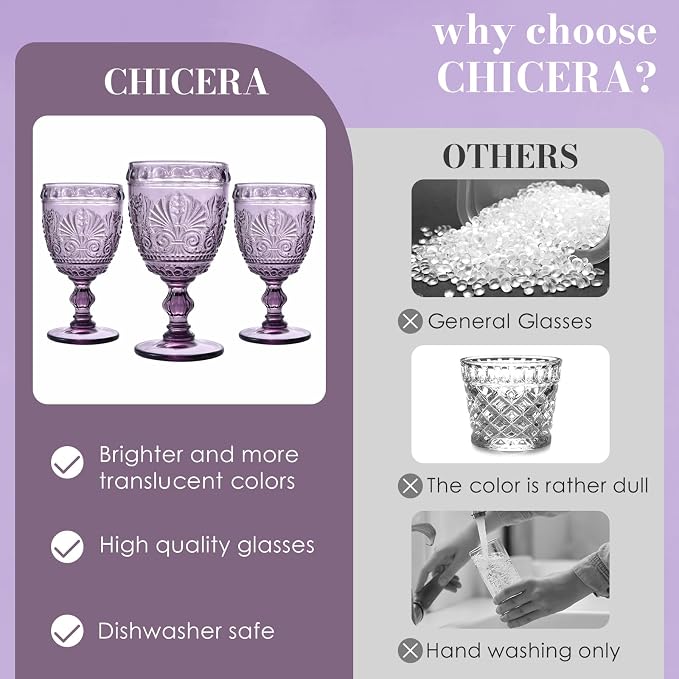 6 Pcs Purple Wine Glasses,Goblet Glasses,Vintage Glassware, Made of Sturdy and Durable Glass Can be Used for Weddings, Everyday Fun Parties and More! - Image 3