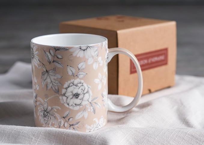 Maison d' Hermine Coffee Mug with Handles Tea Cups (15 Ounce, Pack of 1) | Fine Bone China Coffee Mugs for Hot Beverages Cappuccino Latte Home Restaurant Spring Summer -Pretty Autumn - Pretty Mono - Image 9
