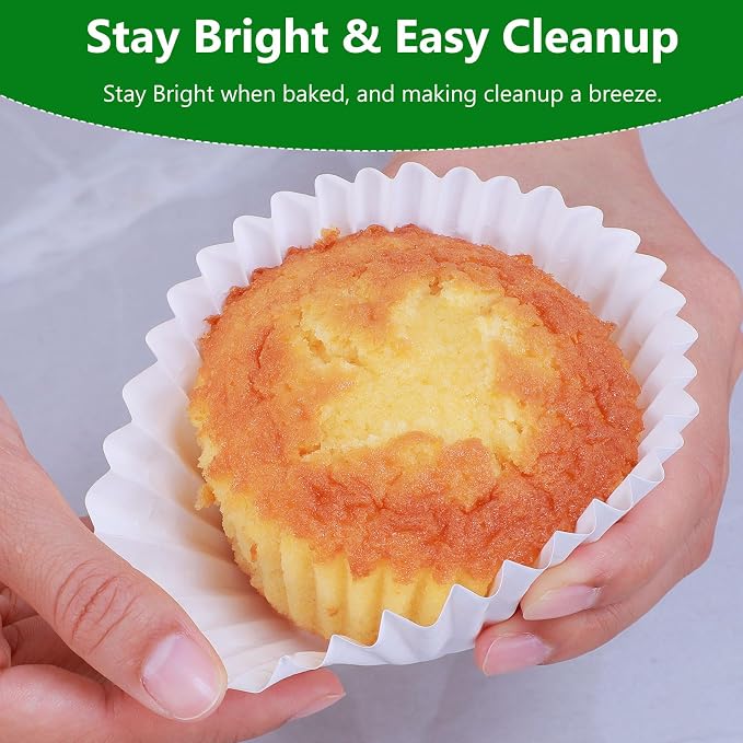 Caperci Heavy Duty Jumbo Cupcake Muffin Liners for Baking - Extra Large 100pcs Grease-Resistant White Paper Baking Cups, No Muffin Pan Needed, Odorless, Easily Peels (White) - Image 2