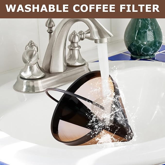 KEEPOW Reusable Coffee Filter Replacement 14 cup Compatible with Cuisinart DCC-3200 DCC-1200 Coffee Maker, Gold Tone Coffee Filter Basket 10 12 14 Cup, 1+12