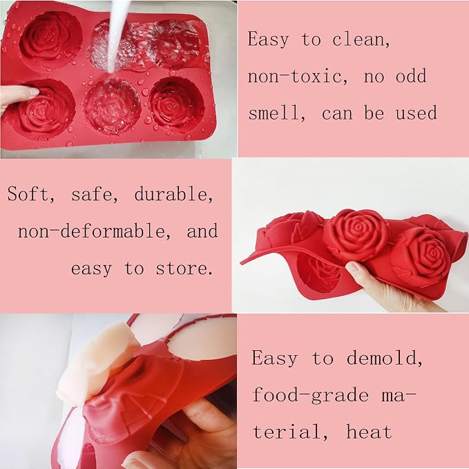 2Pcs Rose Silicone Molds for Baking, Mother's Day Silicone Flower Ice Cube Chocolate Molds for Cake Chocolate Cookie Candy Mousse Dessert Cookies Pudding Jelly Soap Candle making - Image 4