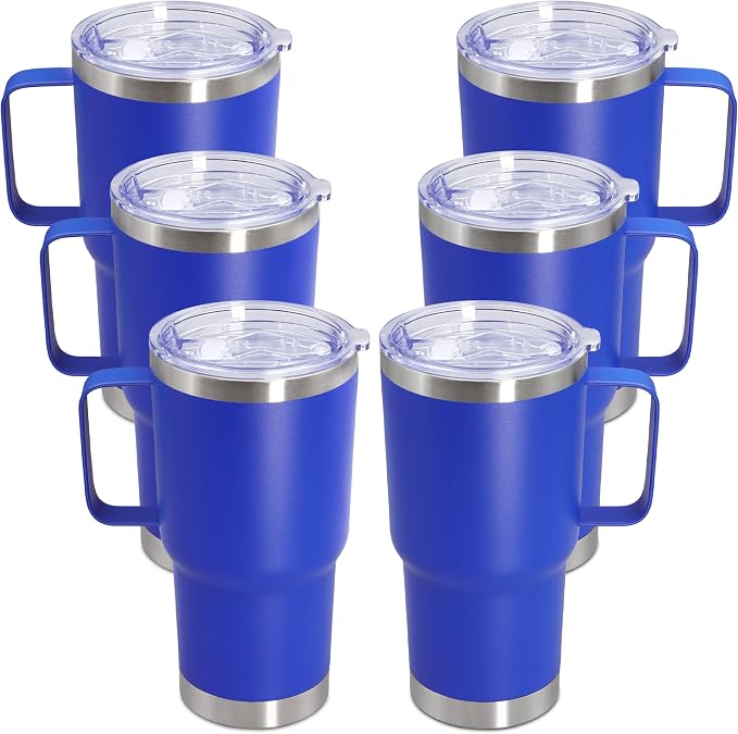 20 oz Tumbler with Handle and Lid Insulated Travel Coffee Mug DarkBlue 6P | Stainless Steel Tumbler, coffee tumbler with handle,Spill Proof Double Wall Vacuum Tumbler Cup Keep Drink Hot & Cold by ATQTQ