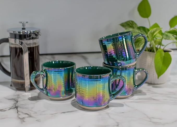 Elanze Designs Glossy Reactive Glaze Large 17 Fluid Ounce Everyday Kitchen Food Grade Ceramic Stoneware Coffee Mug Cup with Comfort Curved Handles, Set of 4, Emerald Green - Image 6