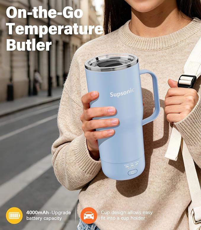 Supsonic Heated Coffee Mug Rechargeable, 20oz Long-Lasting Battery (S3) | Dry-burn protection, 2Hr auto-off, 3-Temp settings, Constant temperature, Inner stainless steel, Warm gift for men women - Image 4