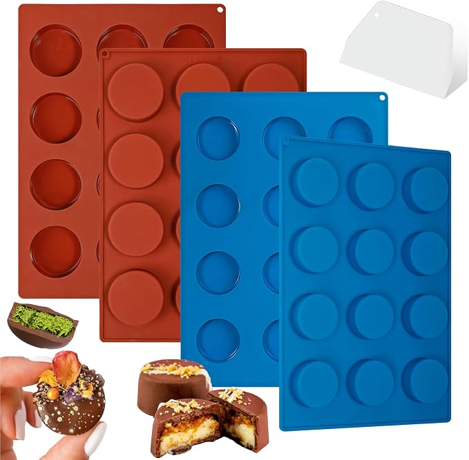 Webake Mini Size Cake Puck Mold Set, Silicone Flat Cake Pop Molds 1.75" x 0.75", BPA Free 4 Molds and 1 Scraper by Webake