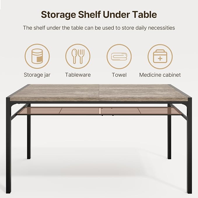 Gizoon 7-Piece Dining Table Set for 6, Kitchen Table with Chairs Grey | Spacious grey 6-person dining set with under-table storage rack. Ergonomic chairs slide under table to maximize space. - Image 6