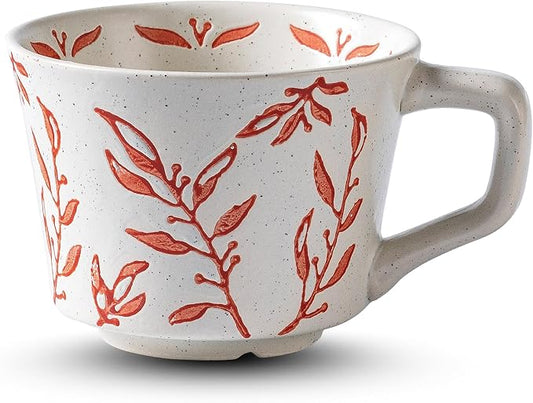 Ceramic Mug 11 oz Unique Luxurious Cup, Mug for Coffee Milk Latte Cappuccino Tea, Office Home Dishwasher Microwave Freezer Safe Stoneware Handmade Minimalis Cup Red by Noevany