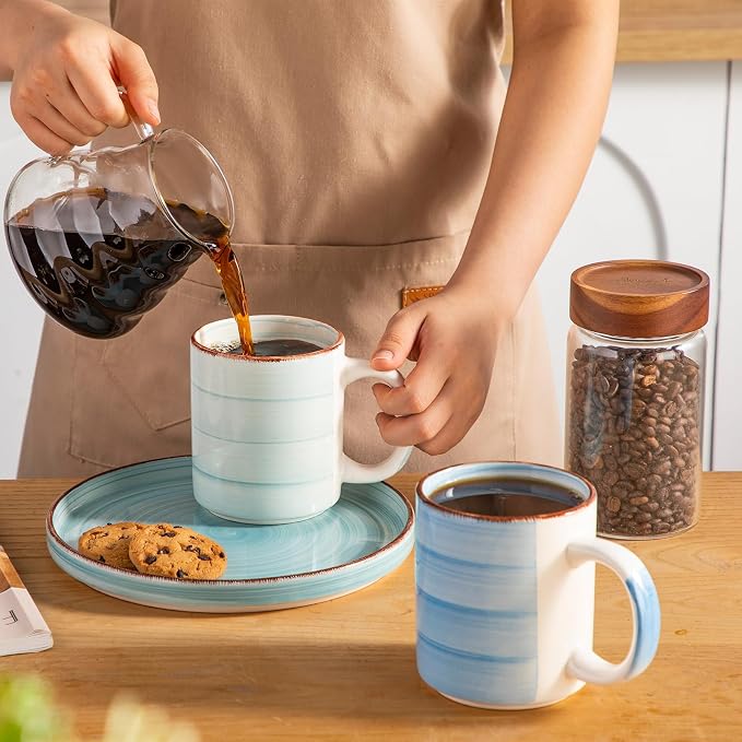 vancasso Bonita Ceramic Coffee Mug Set of 6,16 Oz Coffee Cups with Large Handle for Tea,Latte,Cappuccino,Milk,Cocoa,Dishwasher&Microwave Safe(Blue) - Image 5