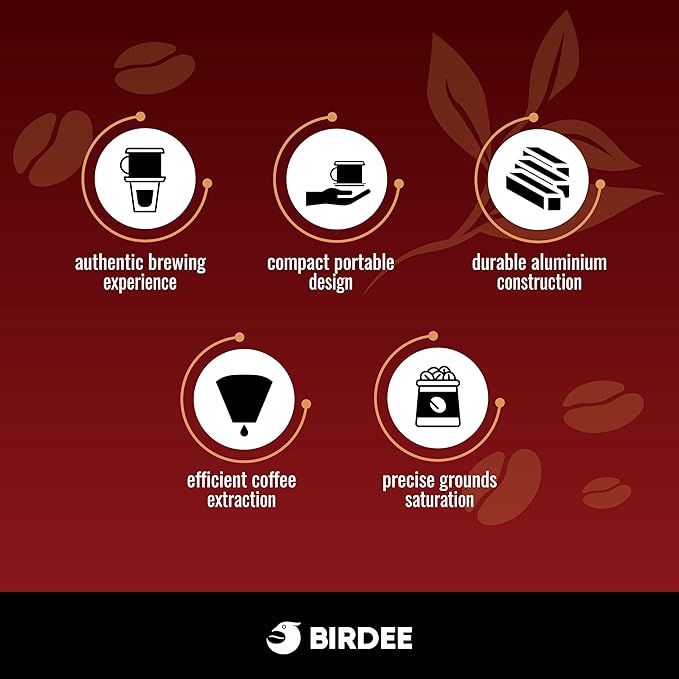 Birdee Phin Coffee Filter Set – 2 Pack Small Aluminum Vietnamese Dripper, Portable Reusable Coffee Maker for Ground Coffee, 6 oz Single Serve Brown Brew Kit for Travel, Camping, Home Use