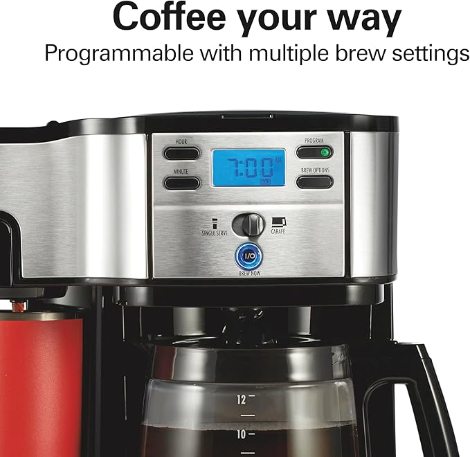 Hamilton Beach 2-Way Brewer Coffee Maker, Single-Serve and 12-Cup Pot, Black/Stainless Steel(49980A), Carafe | 12 Cup Glass Carafe | Black with Stainless Steel Accents | 49980RG - Image 6