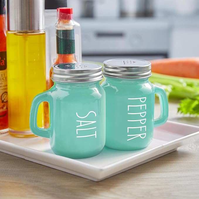 Turquoise Salt and Pepper Shakers Set - Teal Kitchen Decor and Accessories for Home Restaurants Wedding - Glass Salt and Pepper Set for Cooking Table, RV, BBQ, Easy to Clean & Refill - Image 2