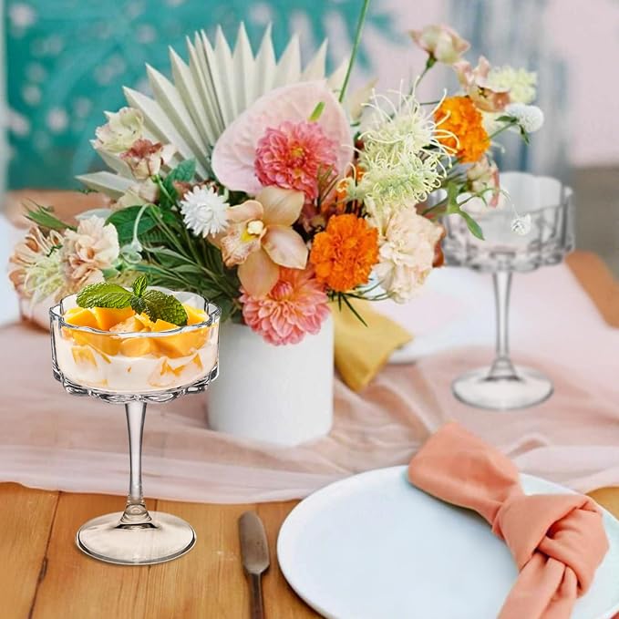 Vintage Champagne Coupes Glass Cute Martini Cocktail Glasses,13oz Crystal Martini Wine Glasses Set Of 6 Elegant Flower -Shaped Goblet Drinking Champagne Dessert Yogurt Ice Cream Glassware Cups Clear - Image 5