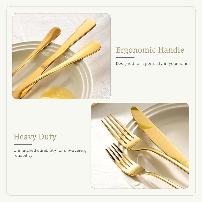 Astercook Silverware Set 48-Piece Gold Flatware Set with Steak Knives Food-Grade Stainless Steel Cutlery Set for 8 Mirror Polished Utensils Set Include Spoons and Forks for Home Kitchen Restaurant - Image 5