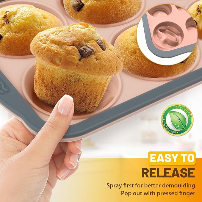 Silicone Muffin Pan, 6 Cups Non-Stick Cupcake Pan, Food-Grade BPA-Free Muffin Tin, Oven-Safe 450 °F, Reinforced Steel Frame, Easy-Grab Handles, Quick-Release 2.7" Baking Molds for Mini Treats - Image 4